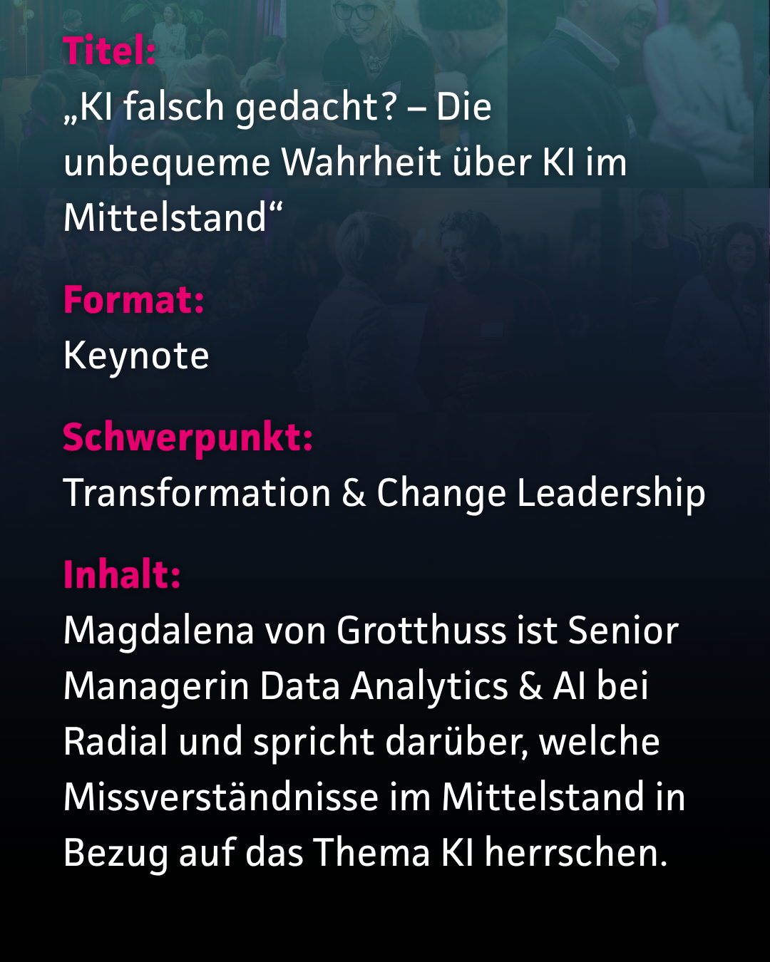 Session-Details vom Speaker beim Leadership Festival 2026